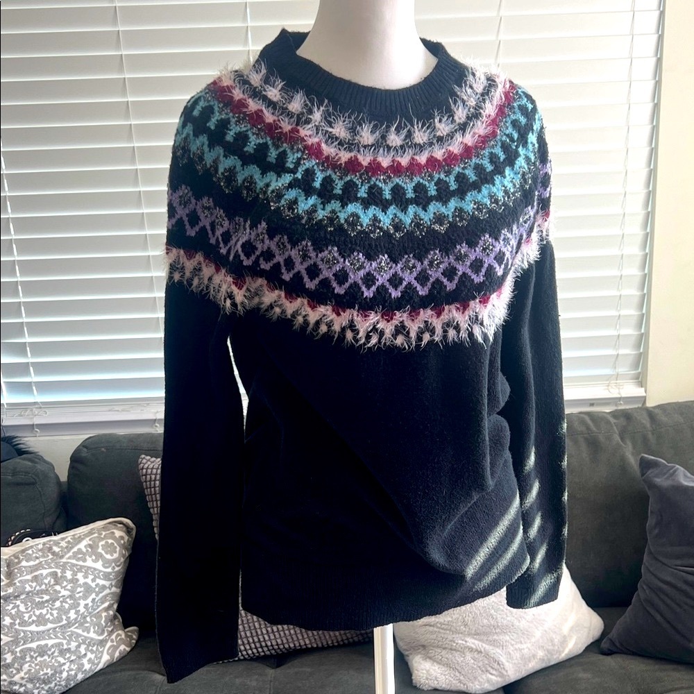 J. Jill Black Sweater with Blue Fair Isle Design - Picture 4 of 11